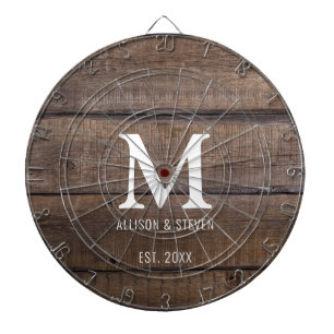 Rustic Brown Wood Farmhouse Family Monogram Dartboard