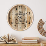 Rustic Brown Wood Farmhouse Family Name  Clock<br><div class="desc">Grey Wood Family Name Farmhouse Wall Clock - Farmhouse style wall clocks for the perfect addition to give your kitchen a country decor look.Personalise with family name and established year for an unique farmhouse wall clock.</div>