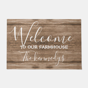 Rustic Brown Wood Farmhouse Welcome Doormat