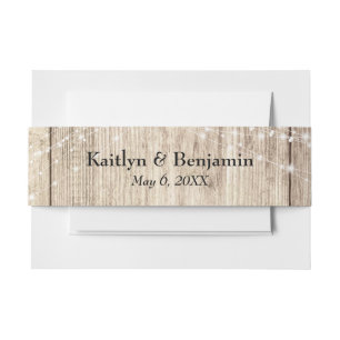 Rustic Brown Wood & Light Strings Personalised Invitation Belly Band