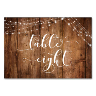 Rustic Brown Wood & Light Strings Table Eight Card