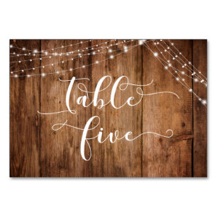 Rustic Brown Wood & Light Strings Table Five Card