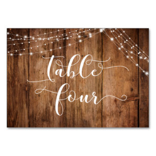 Rustic Brown Wood & Light Strings Table Four Card