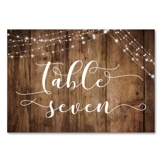 Rustic Brown Wood & Light Strings Table Seven Card (Back)