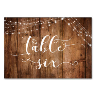 Rustic Brown Wood & Light Strings Table Six Card