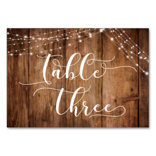 Rustic Brown Wood & Light Strings Table Three Card