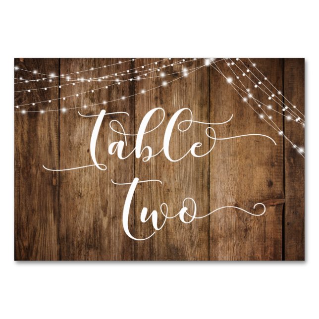 Rustic Brown Wood & Light Strings Table Two Card (Front)