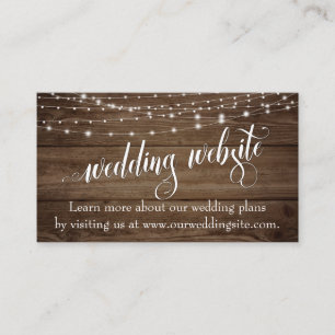 Rustic Brown Wood & Light Strings, Wedding Website Enclosure Card