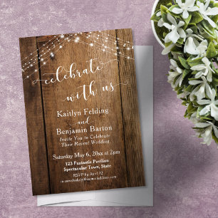 Rustic Brown Wood & Lights Celebrate with Us Invitation