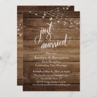 Rustic Brown Wood Lights Just Married Reception