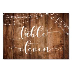 Rustic Brown Wood & Lights Table Eleven Card