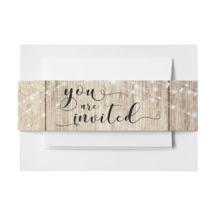 Rustic Brown Wood & Lights "You are Invited" Invitation Belly Band