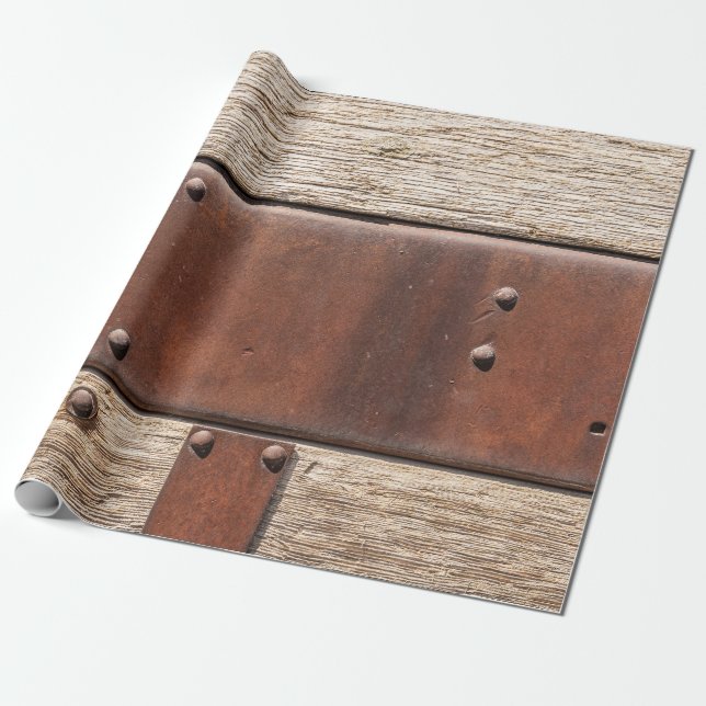 Rustic brown wood metal design wrapping paper (Unrolled)