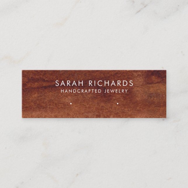Rustic Brown Wood Print Jewellery Earring Display Mini Business Card (Front)