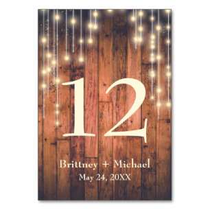 Rustic Brown Wood String Light Table Card