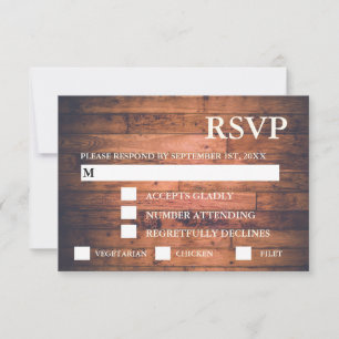 Rustic Brown Wood String Lights   RSVP & Meal Card