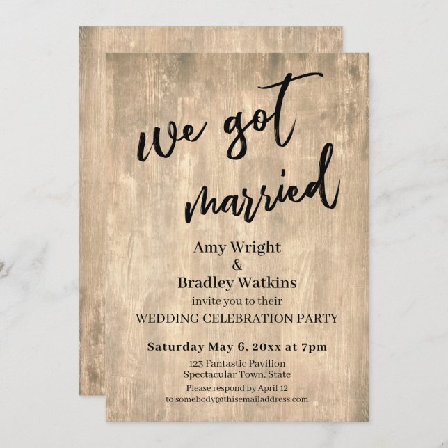 Rustic Brown Wood We Got Married Wedding Reception Invitation (Front/Back)