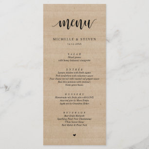 Rustic Brown Wood Wedding Elopement Dinner Menu