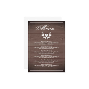 Rustic brown wood wedding reception dinner menu