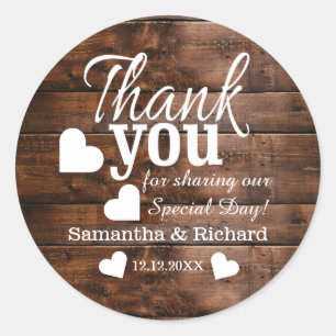 Rustic Brown Wood Wedding Thank You Classic Round Sticker