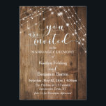 Rustic Brown Wood, White Light Strings Wedding Invitation<br><div class="desc">This rustic, elegant wedding and event invitation suite of designs presents some popular wedding design trends combined in a fresh way. With a rich brown wood background and dual strings of twinkling light accents, I've combined one of the most beautiful modern script fonts from my collection to render graphic depicting...</div>