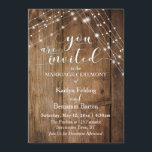 Rustic Brown Wood, White Light Strings Wedding Invitation<br><div class="desc">This rustic, elegant wedding and event invitation suite of designs presents some popular wedding design trends combined in a fresh way. With a rich brown wood background and dual strings of twinkling light accents, I've combined one of the most beautiful modern script fonts from my collection to render graphic depicting...</div>