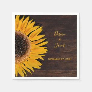 Rustic Brown Wood Yellow Sunflower Wedding Napkin
