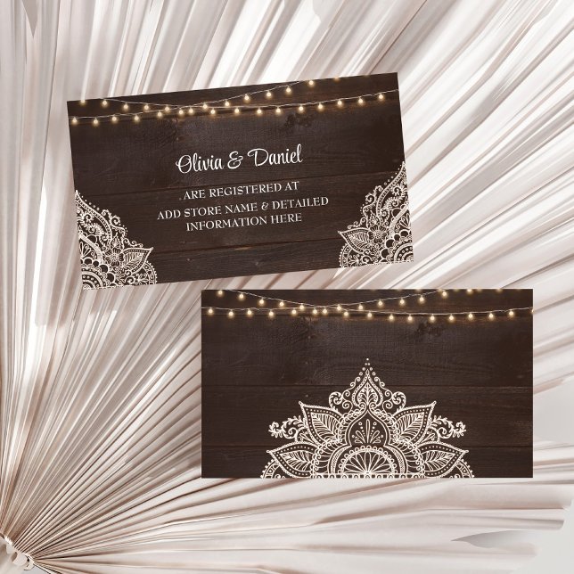 Rustic Brown Wooden Registry Insert Card (Rustic Brown Wooden Registry Insert Card on a sunny white dry palm leaf.)