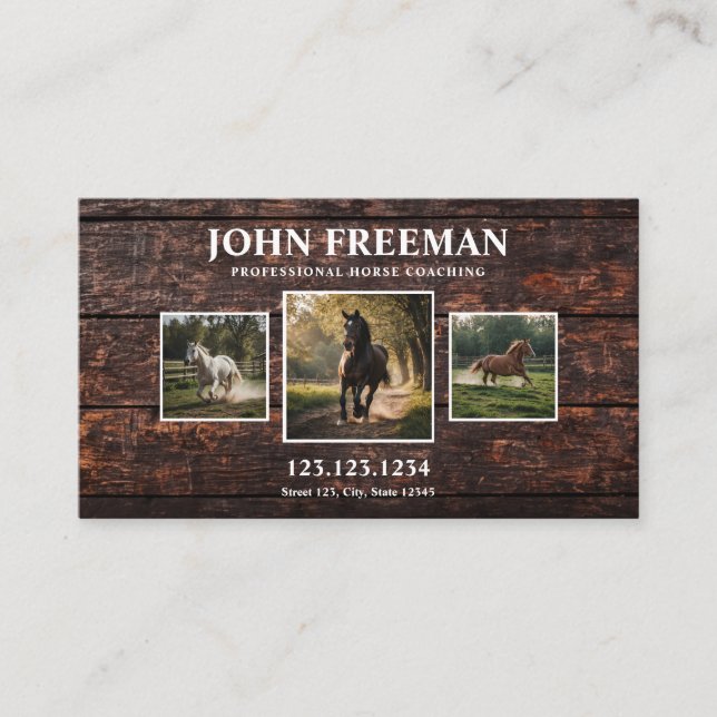 Rustic Brown Wooden Texture Horse Photo Equine Business Card (Front)