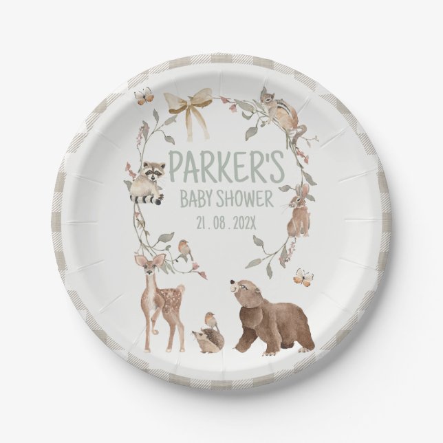 Rustic Brown Woodland Baby Shower Paper Paper Plate (Front)