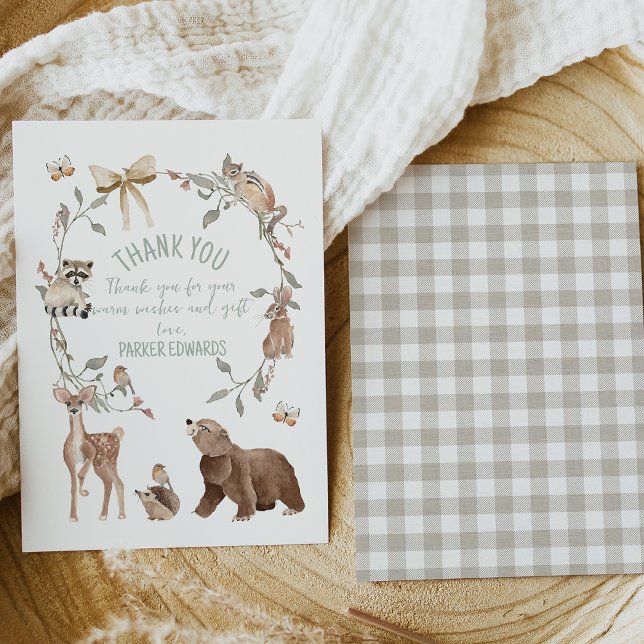 Rustic Brown Woodland Baby Shower  Thank You Card (Gender Neutral Woodland Baby Shower Thank You Card Template, Rustic Woodland Animals Thank You Card)