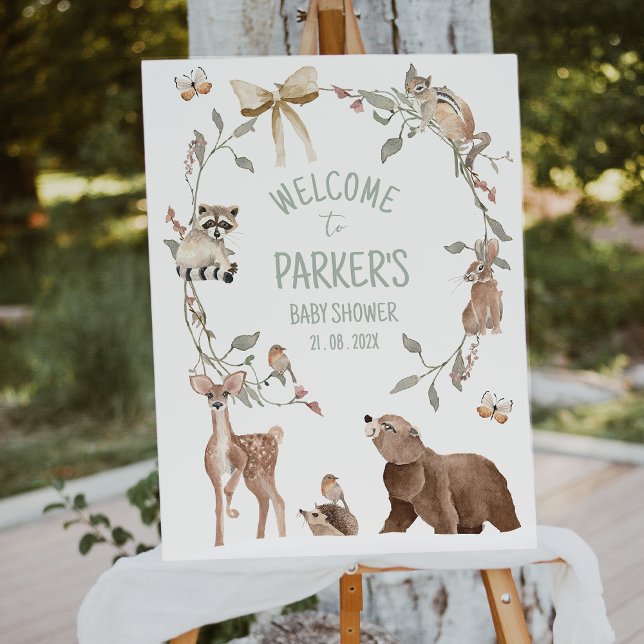 Rustic Brown Woodland Baby Shower Welcome Sign (Woodland Baby Shower Welcome Sign, Rustic Woodland Animals Baby Shower Welcome Sign, Gender Neutral)