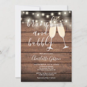 Rustic Brunch And Bubbly QR Code Bridal Shower Invitation