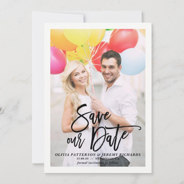 Rustic Brush Hand Lettering Photo Save Our Date Save The Date (Front)