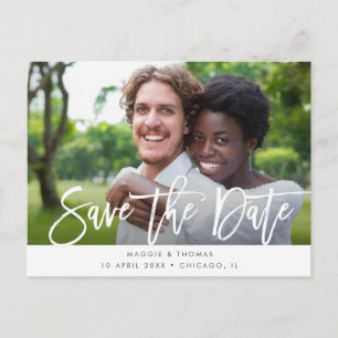 rustic brush lettering wedding save the date postcard