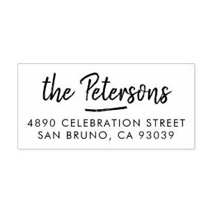 Rustic Brush Script Family Name & Return Address Rubber Stamp