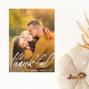 rustic brush script happy thanksgiving holiday card