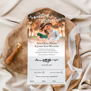 Rustic Brush Script Photo Wedding All In One Invitation