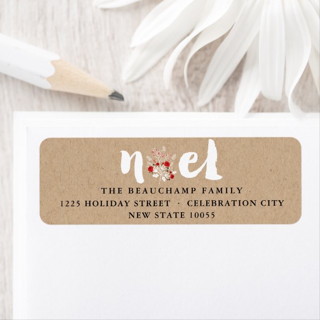 Rustic Brushed Noel Kraft Christmas Return Address Label (Insitu)
