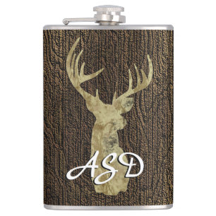 Rustic Buck Deer Hunting Monogram Flask
