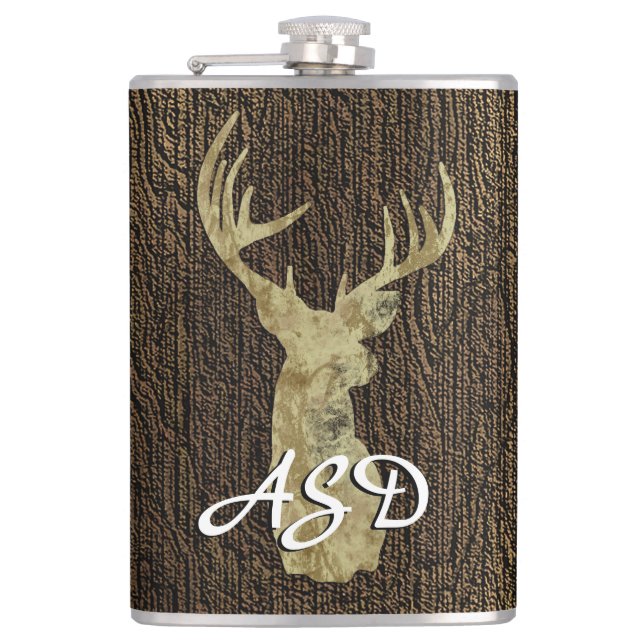 Rustic Buck Deer Hunting Monogram Flask (Front)