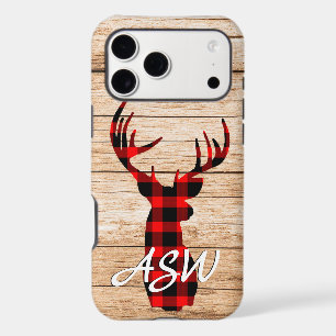 Rustic Buck Deer Hunting Plaid Monogram