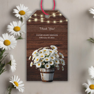 Rustic Bucket Daisy in Bloom Baby Shower Gift Tags
