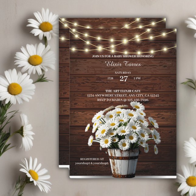 Rustic Bucket Daisy in Bloom Baby Shower Invitation (Creator Uploaded)