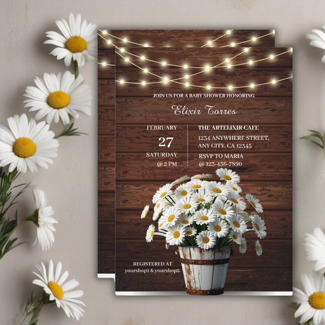 Rustic Bucket Daisy in Bloom Baby Shower Invitation (Creator Uploaded)
