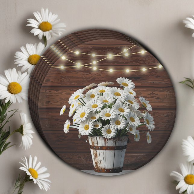 Rustic Bucket Daisy in Bloom Baby Shower Paper Plate (Creator Uploaded)