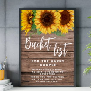 Rustic Bucket List Sunflower wedding sign poster