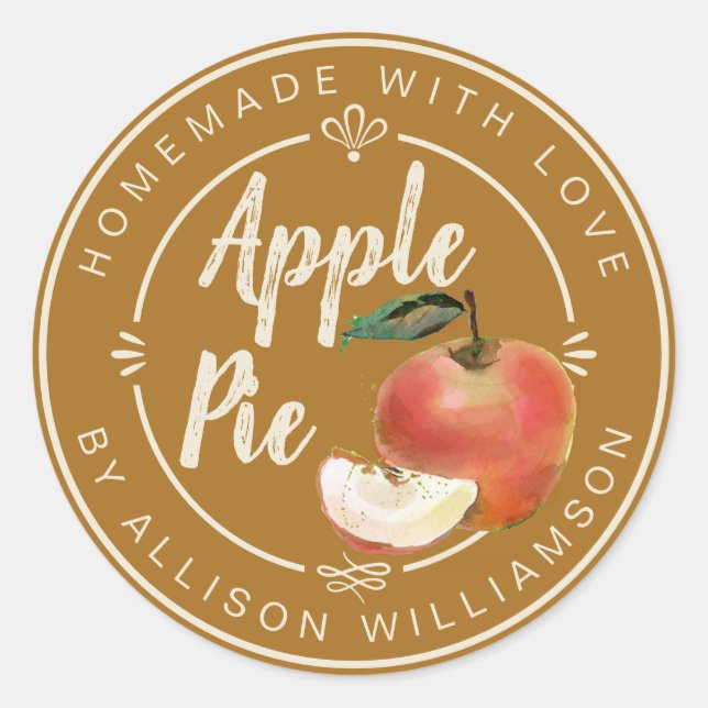 Rustic Buckthorn Brown Homemade Apple Pie Classic Round Sticker (Front)