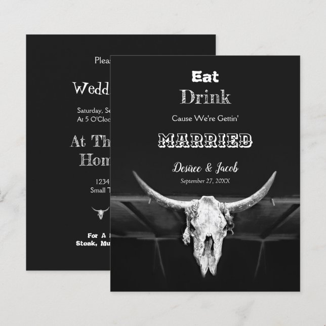 Rustic Budget Black Eat Drink Married Bull Skull (Front/Back)
