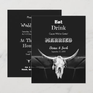 Rustic Budget Black Eat Drink Married Bull Skull